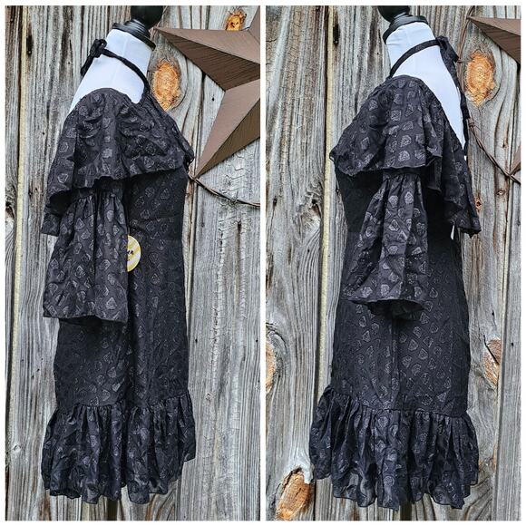 Black Shimmer Halter Dress Off Shoulder Flare Sleeve Ruffle Hayden LA Size S NWT - Picture 3 of 10